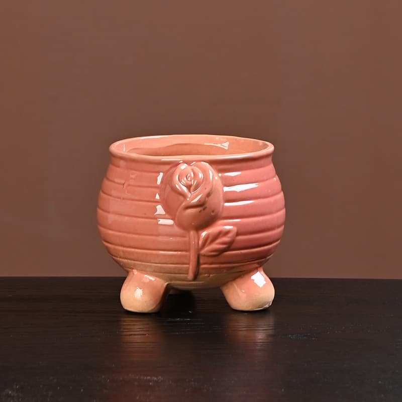 Pink Gradient Ceramic Succulent Pot, Various Styles, Embossed Rose with Feet, Desktop Green Plant Small Pot, Wholesale