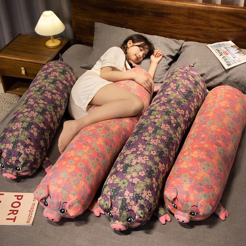 Three-Layer Gauze Pig Long Pillow, Hug Pillow for Women Sleeping Leg Pillow, Pregnancy Pillow Side Sleeping Bed Head Large Pillow