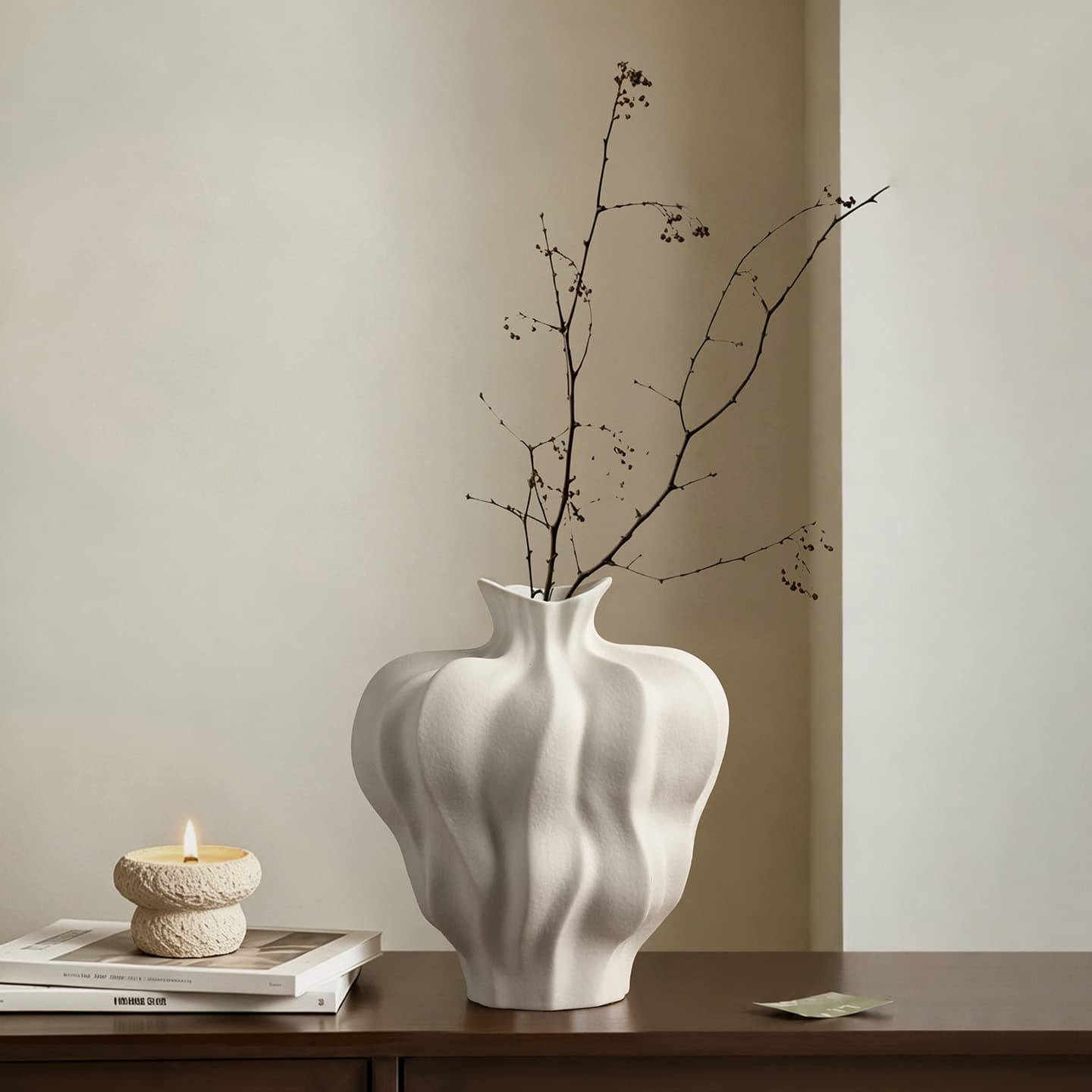 Jingdezhen Ceramic Vase for Living Room Flower Arrangement, Premium Decorative Ornament in White Wabi-Sabi Style, Artistic Flower Vessel for Guesthouses