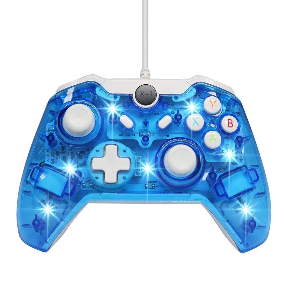 X-ONE Custom Molded Wired Translucent Blue with LED Lights Compatible with XBOX One Wired Controller Function PC Computer Wired Controller