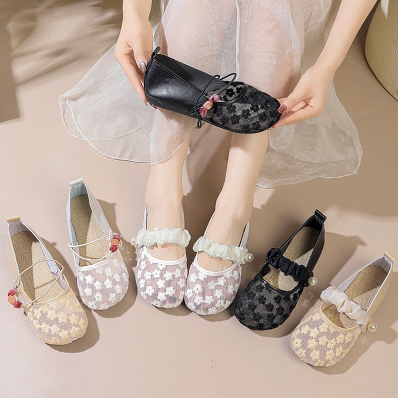 Women's Cloth Shoes for Dresses 2026 Spring/Summer Breathable Slip-On Fisherman Shoes Mary Jane Mesh Shoes