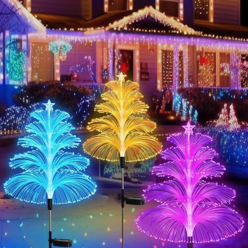 Solar String Lights Jellyfish Lights Outdoor Waterproof Landscape Lights Garden Lawn Lights Fiber Optic Colorful Jellyfish Lights Ground Stake Lights