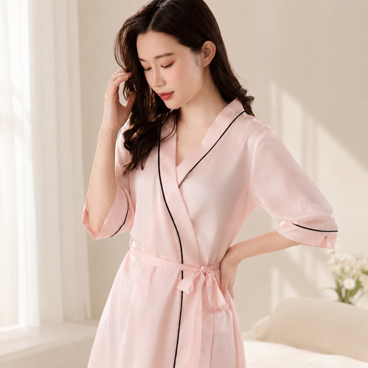 Satin Robe for Women Summer Thin Loungewear Loose Bathrobe Ladies Morning Robe Tie-Dye Sleepwear Premium Long Robe