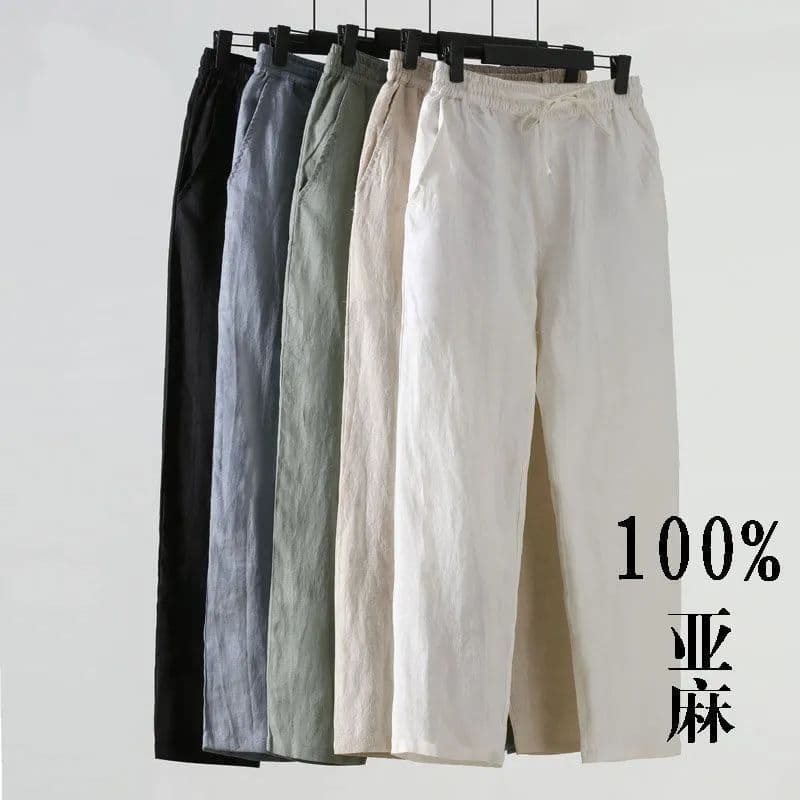 Solid Linen Pants for Men, Loose Fit Cotton-Linen Casual Trousers, Spring-Summer Straight Leg Linen Pants