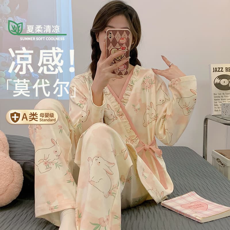 Modal Maternity Pajamas Summer Thin Postpartum Nursing Sleepwear Sweat-Absorbent Breathable Home Clothes