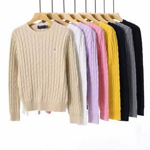 Cross-Border Wholesale R* Pony Label Sweater Pure Cotton Cable Knit Round Neck La**ren Knitwear Women's Knit Christmas Sweater
