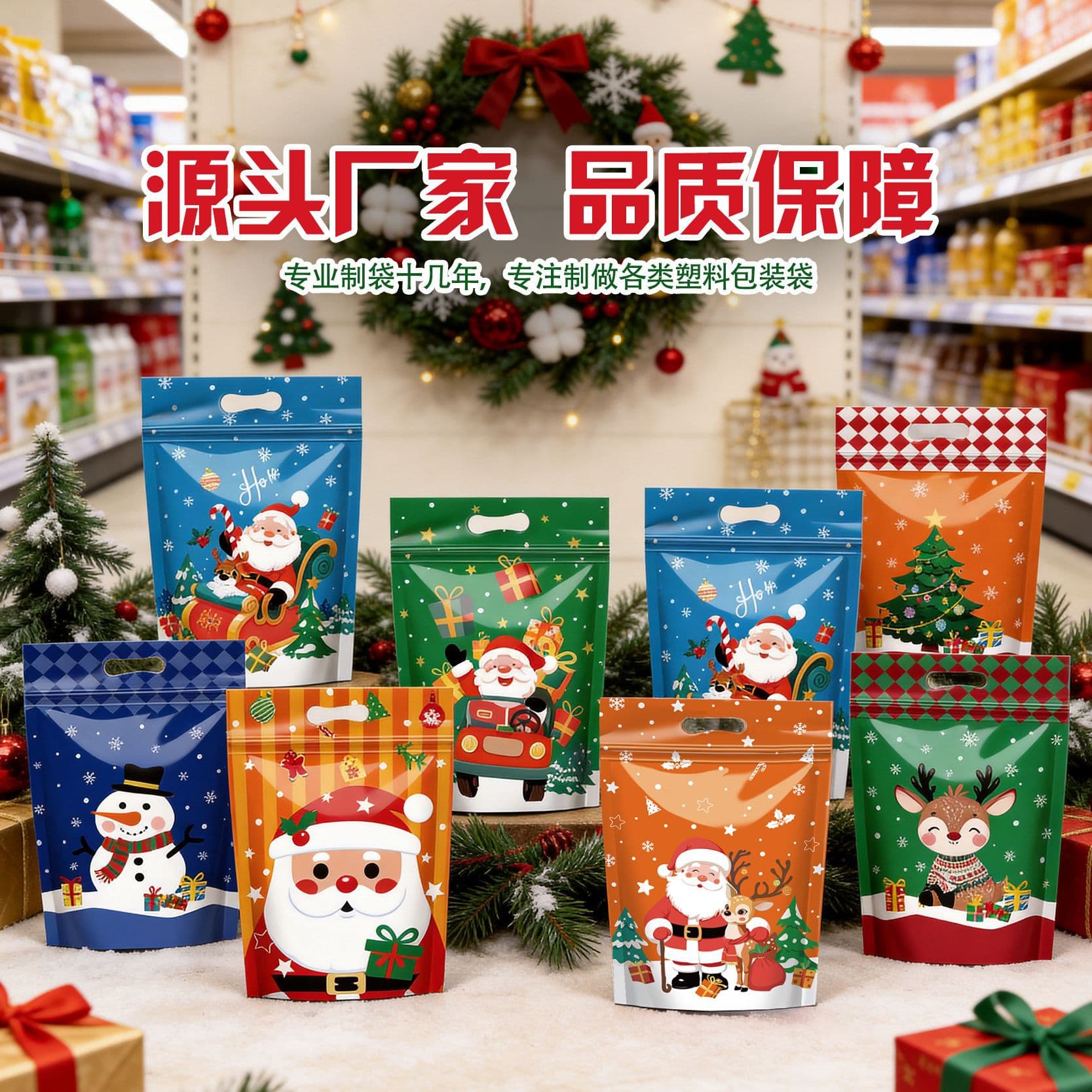 New Cross-Border Christmas Candy Bag Snowflake Crisp Packaging Bag Cartoon Self-Sealing Ziplock Bag Baking Food Bag