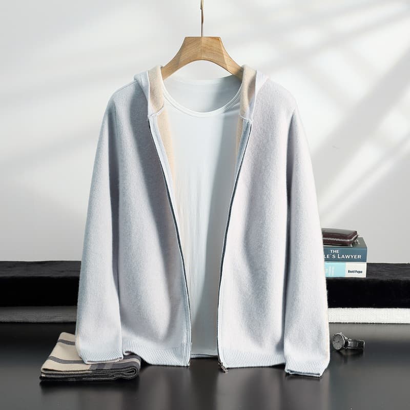 Air Layer Thickened Cashmere Men's Hooded Cardigan Fashion Casual Knit Wool Jacket Top Cross-border Drop Shipping