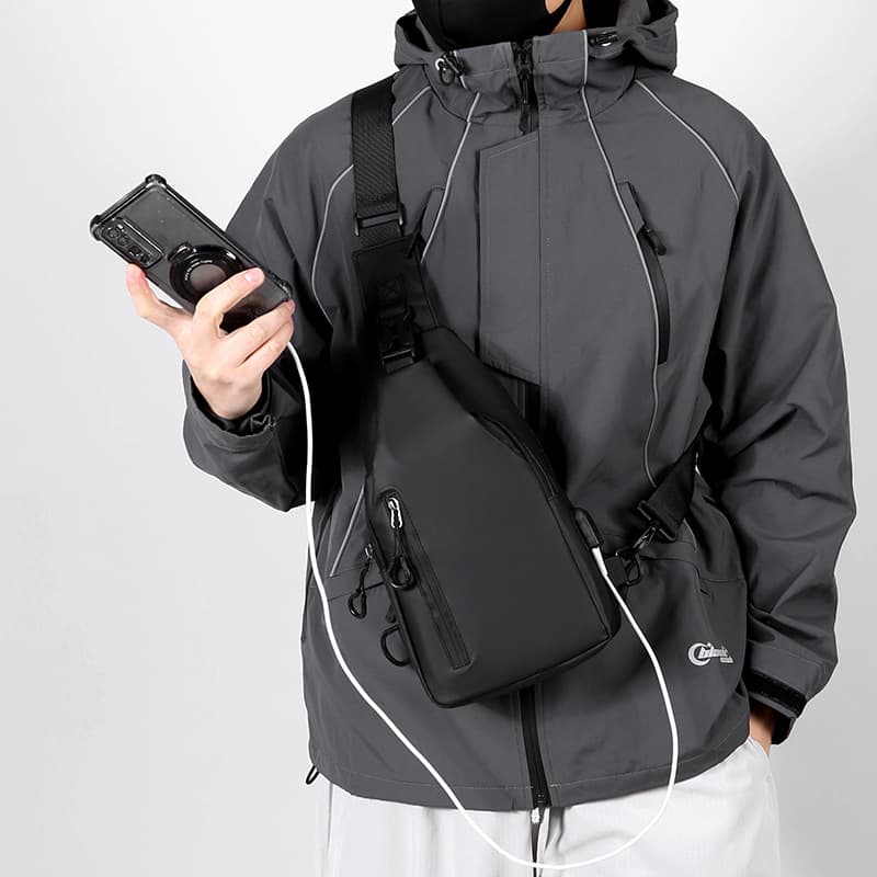 New Cross-Border Men's Chest Bag Casual Large Capacity Single Shoulder Sling Bag Korean Style Motorcycle Bag Water-Resistant Trendy Backpack