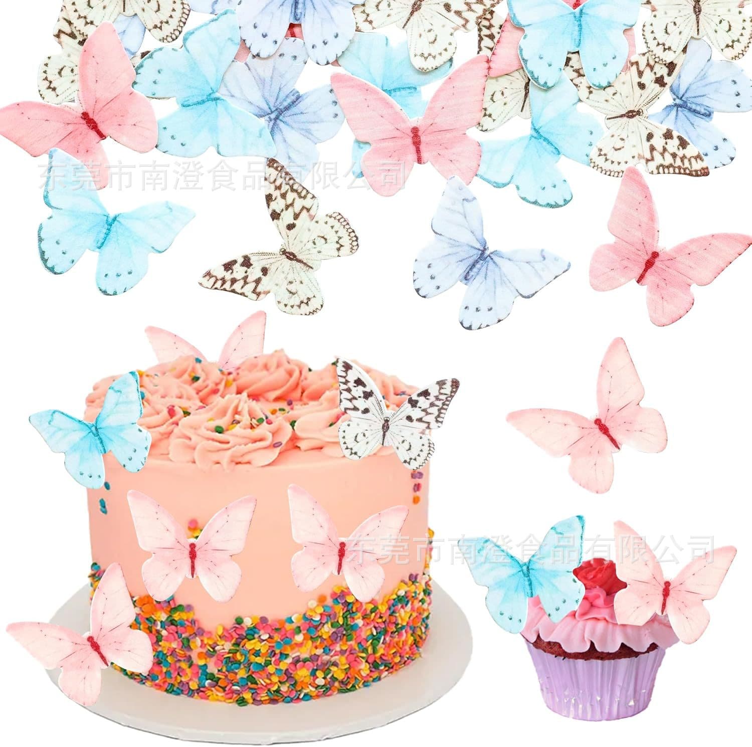 48 Edible Wafer Paper Butterfly Cupcake Toppers for Wedding Birthday Party Baking Decoration