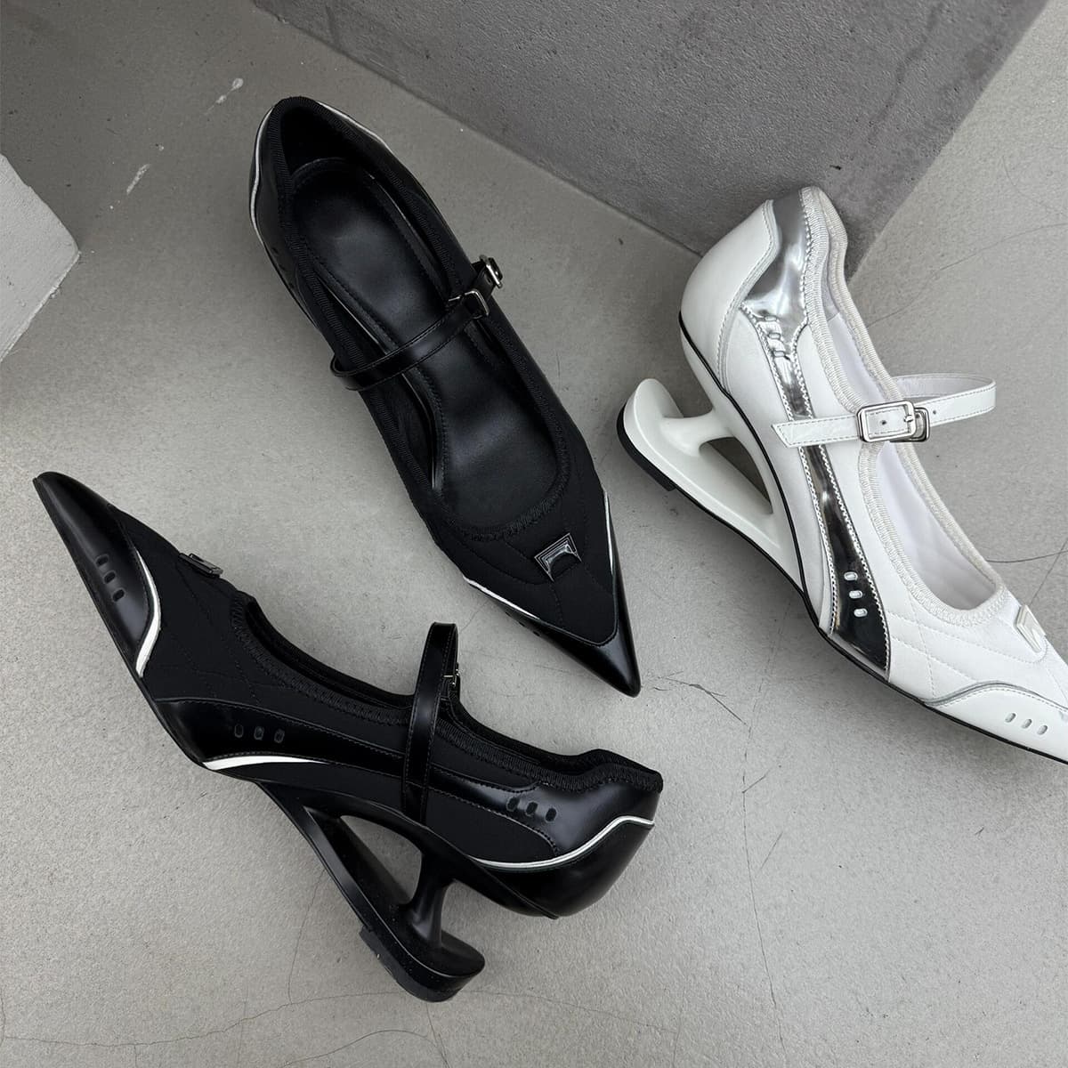 [Ready Stock] Niche Design Pointed Toe Special-Shaped Heel Women's High Heels Ballet Sports Style Shallow Mouth Mary Jane Shoes