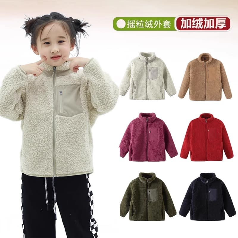 Children's lamb wool jackets, winter warm zip-up fleece-lined windproof thick coats in sizes 100-160 for boys and girls