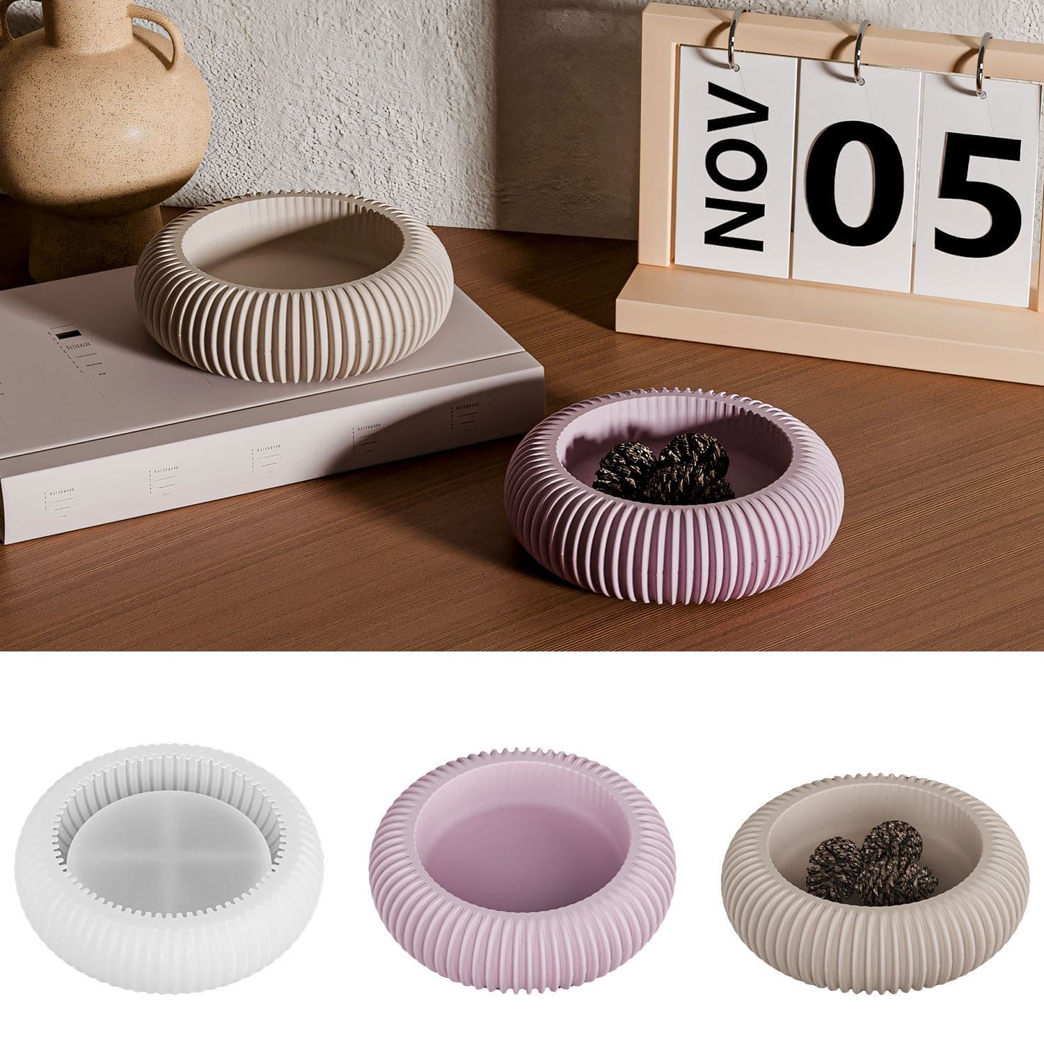 DIY Striped Storage Bowl Resin Mold Flower Pot Plaster Candle Holder Silicone Mold