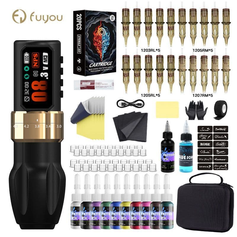 Adjustable Tattoo Machine Practice Kit Large Color Screen Multi-Function Dotting Tattoo Power Pen Ink Full Set Professional Tattoo Supplies