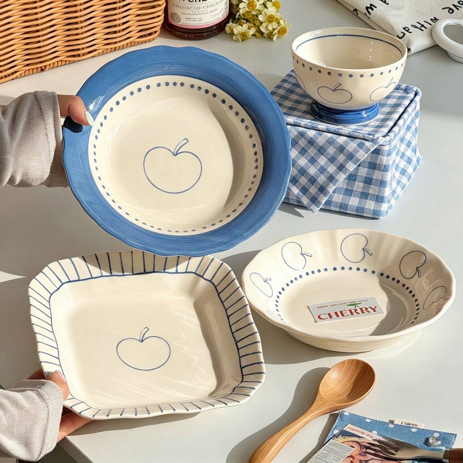Japanese apple hand-painted dinner plate home beautiful plate dish plate high-value cake dessert plate deep plate dish tableware