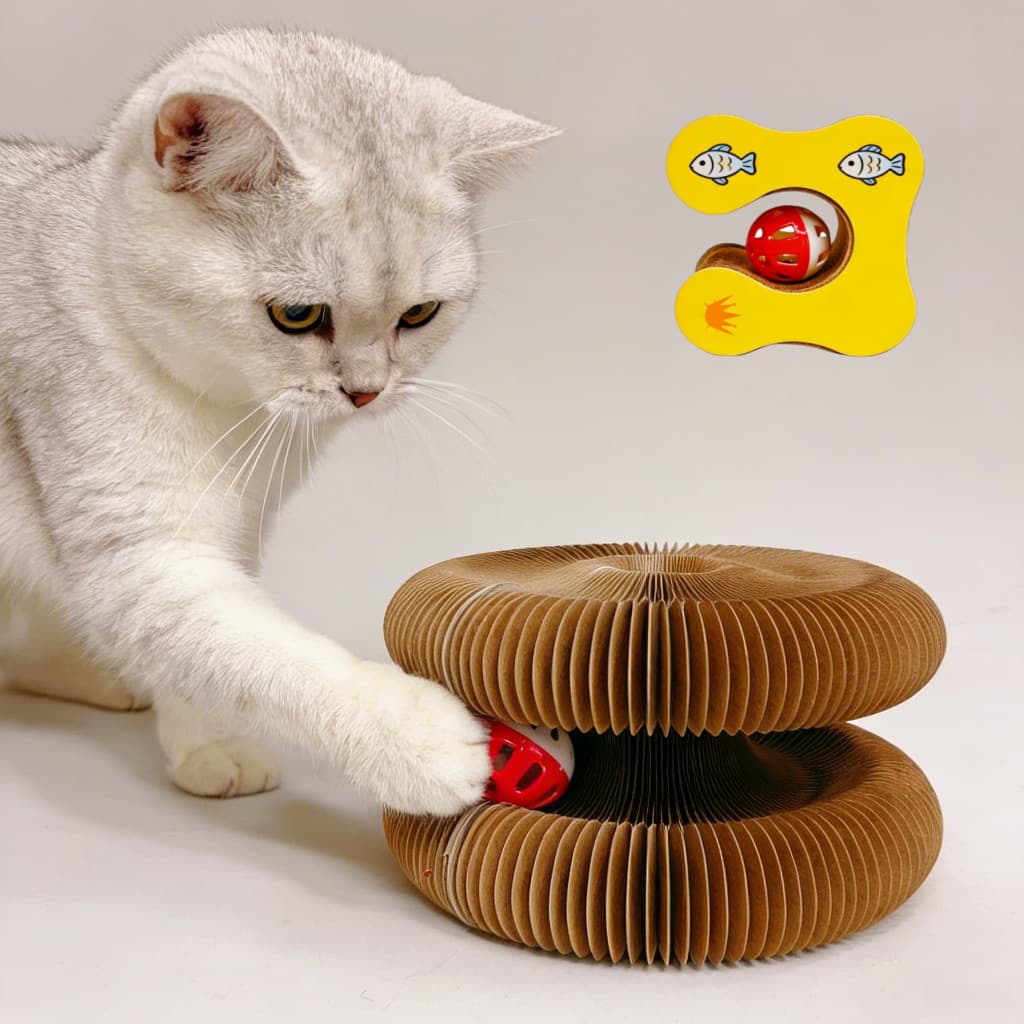 Accordion Cat Scratcher Cat Toy with Bell, Cat Claw Sharpener, Cat Climbing Frame, Corrugated Cardboard, Self-Entertainment, Durable Cat Bed