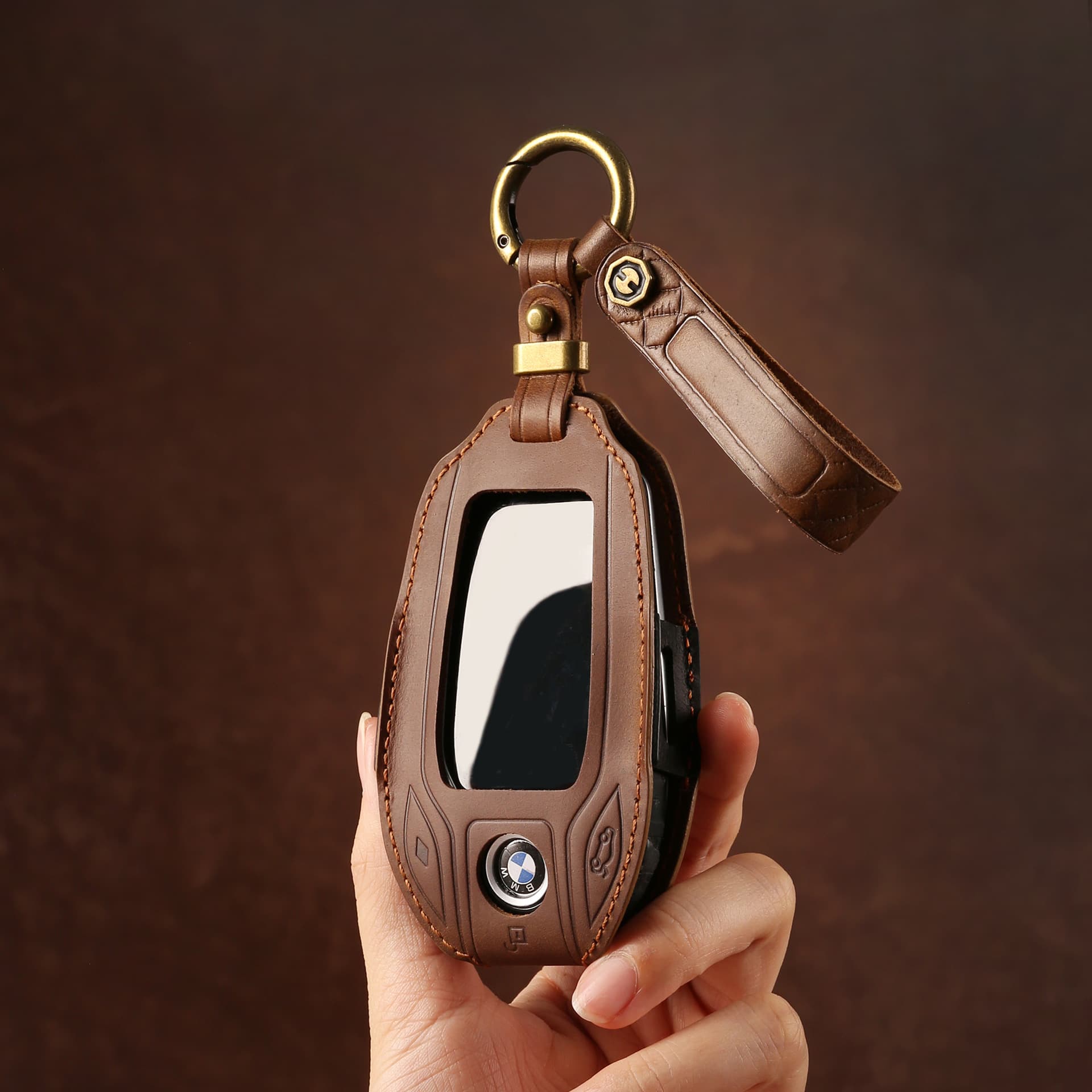 BMW 5 Series 7 Series X3 Full Cover Leather Key Case Liquid Crystal Display Key Holder Luxury Premium Cowhide Car Key Cover