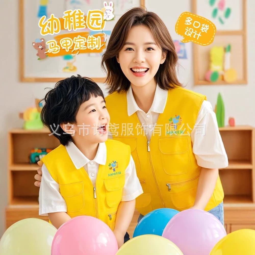 Customized Logo Training and Education Vest Work Uniforms for Tutoring Class Teachers, Student Recruitment, Study Tours, and Multi-Pocket Workwear Vests