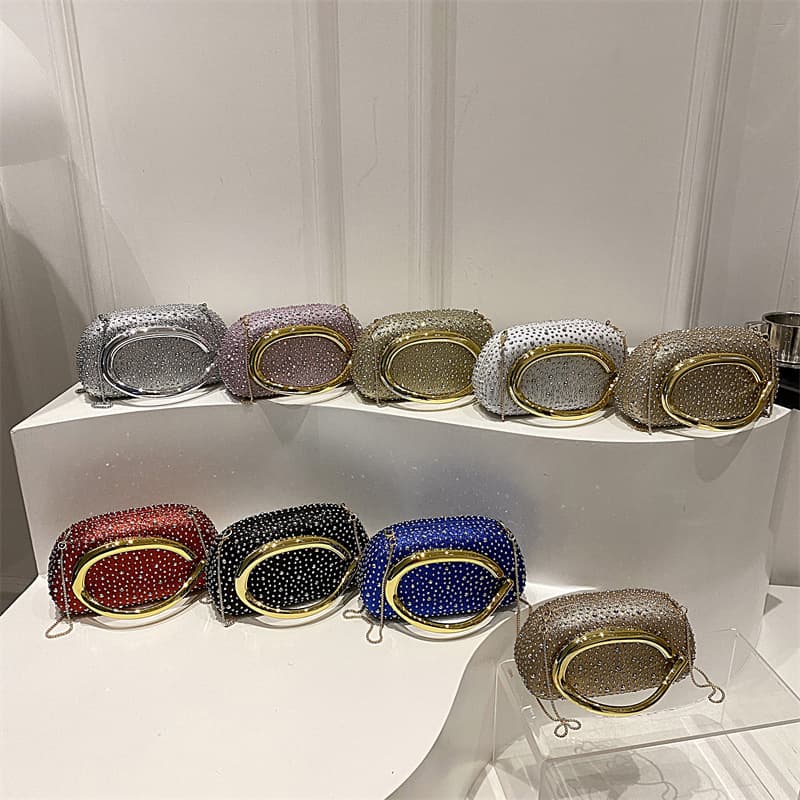 Cross-Border Trendy Clutch Evening Bag, European and American Style Fashion Acrylic Bag with Diamond-Encrusted Metal Handle, Shoulder and Crossbody Bag