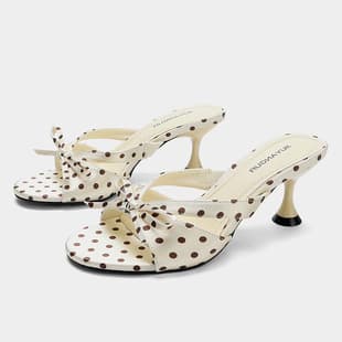 White Polka Dot Thin Heel Slide Sandals French Fairy Style 2026 New Summer Outdoor Bow Tie with Dress One-Strap Sandals