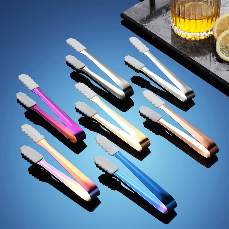 304 stainless steel ice tongs with teeth, small ice cube tongs, cube sugar tongs, mini silicone tongs, food tongs, anti-slip ice bucket tongs