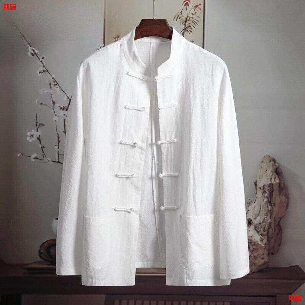 Cotton Linen Loose Thin Men's Tang Suit Cotton Linen Long Sleeve Shirt Chinese Style Linen Base Shirt Men's Chinese Shirt