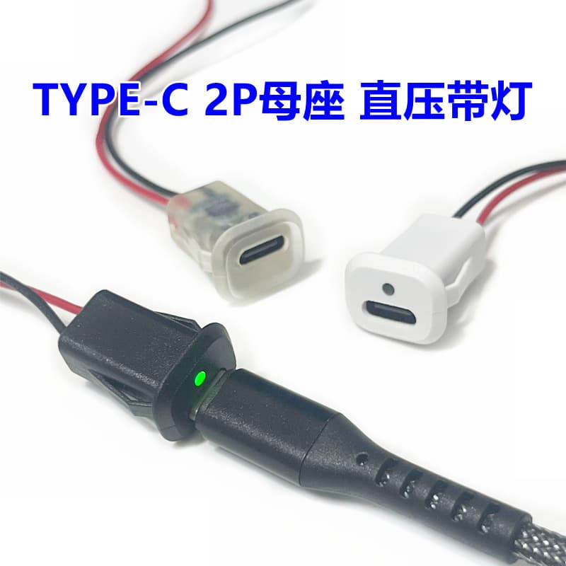 Type-C Female Socket 2P Glue-Filled with Light Straight Press Type Desk Lamp Modification DIY Electric Vehicle Car Oval with Cable Charging