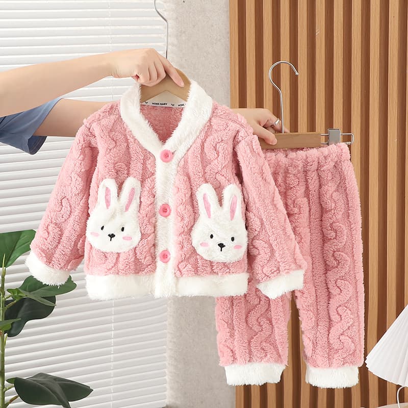 Girls Flannel Pajama Set, Children Autumn/Winter Cool Boys Fleece-Lined Thick Comfortable Cotton Homewear