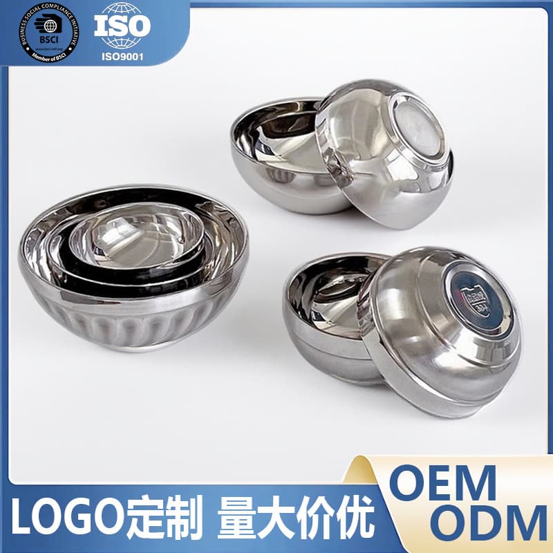 304 stainless steel bowl, double-layer anti-scalding platinum bowl, lily bright bowl, thickened school cafeteria stainless steel rice bowl