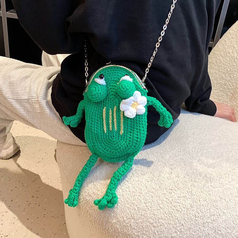 Frog Clasp Bag New Handwoven Bag for Women Finished Cute Coin Purse Phone Crossbody Bag Cross-border