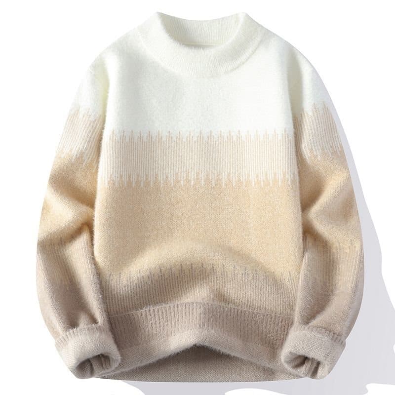 Spring and summer thickened faux mink sweater for teenage boys, Korean style gradient stripe color-block knitwear, warm and versatile top.