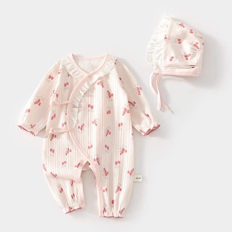 Newborn butterfly clothing with hat, baby jumpsuit, spring and autumn pure cotton newborn monk clothing, crawling clothing for baby