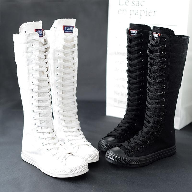 Far Step Korean Style High-Top Women's Casual Canvas Zip-Up Long Boots Stage Performance Boots for Women, Fast Selling on TikTok