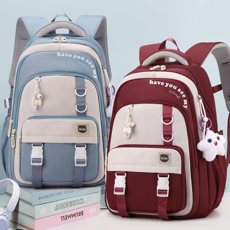 New Stylish High-Capacity School Bag for Girls, Suitable for Elementary, Middle, and High School Students, Lightweight, Burden-Reducing, Versatile, Casual Backpack