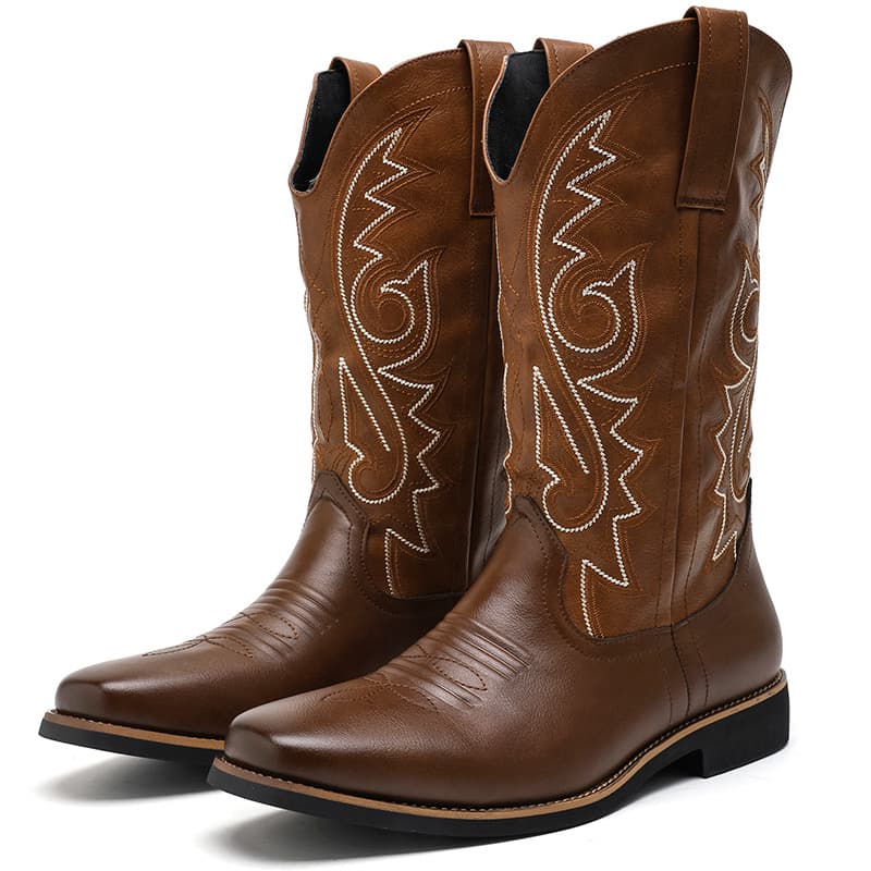 Men's leather boots, cross-border trade, plus size 48, spring and autumn high boots, trendy autumn and winter leather boots, retro style cowboy boots wholesale.