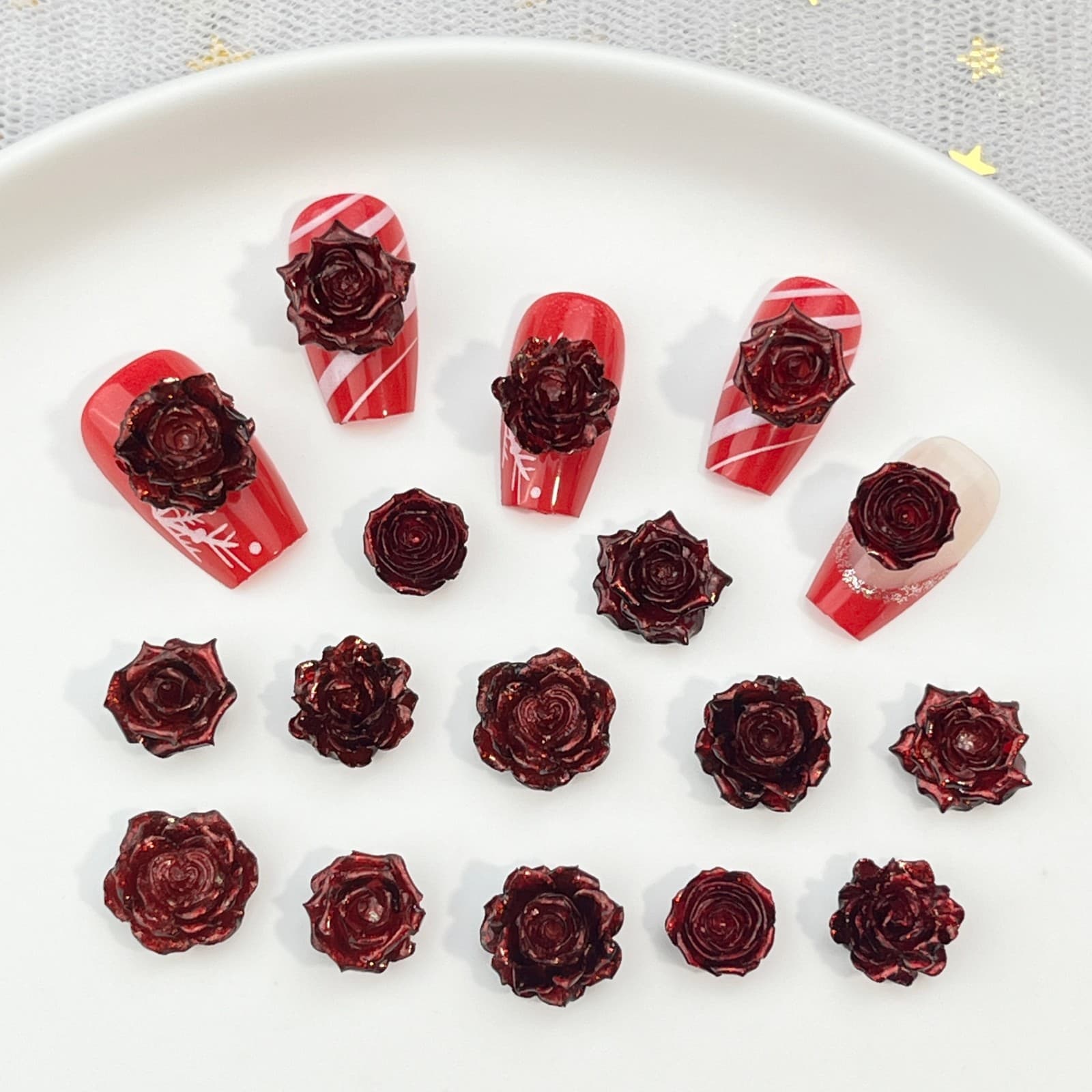 Soft Flower Series Wine Red Rose Ornament Glow-in-the-Dark Beloved Rose Resin DIY Earrings Bracelet Nail Accessories