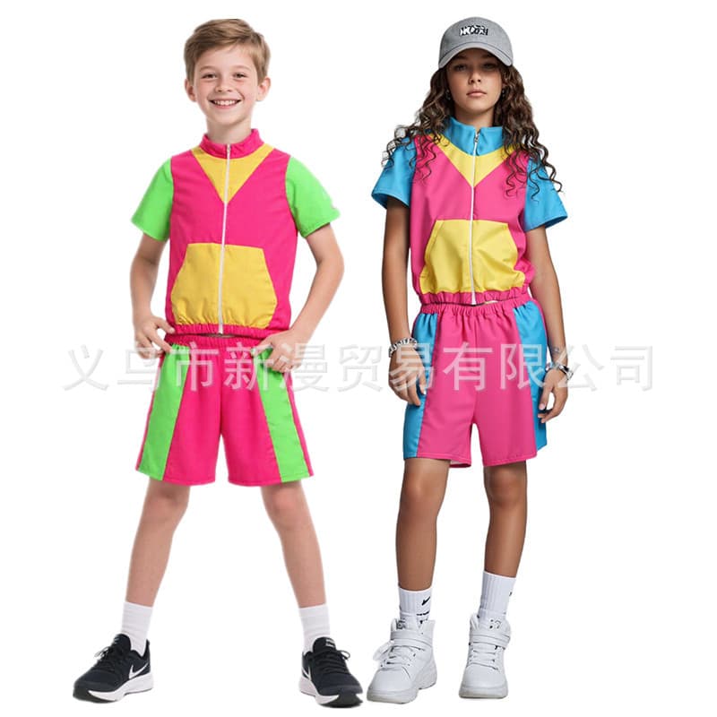 Children's retro 90s sportswear, European and American disco trendy clothing, school uniforms for boys and girls, breathable and sweat-wicking