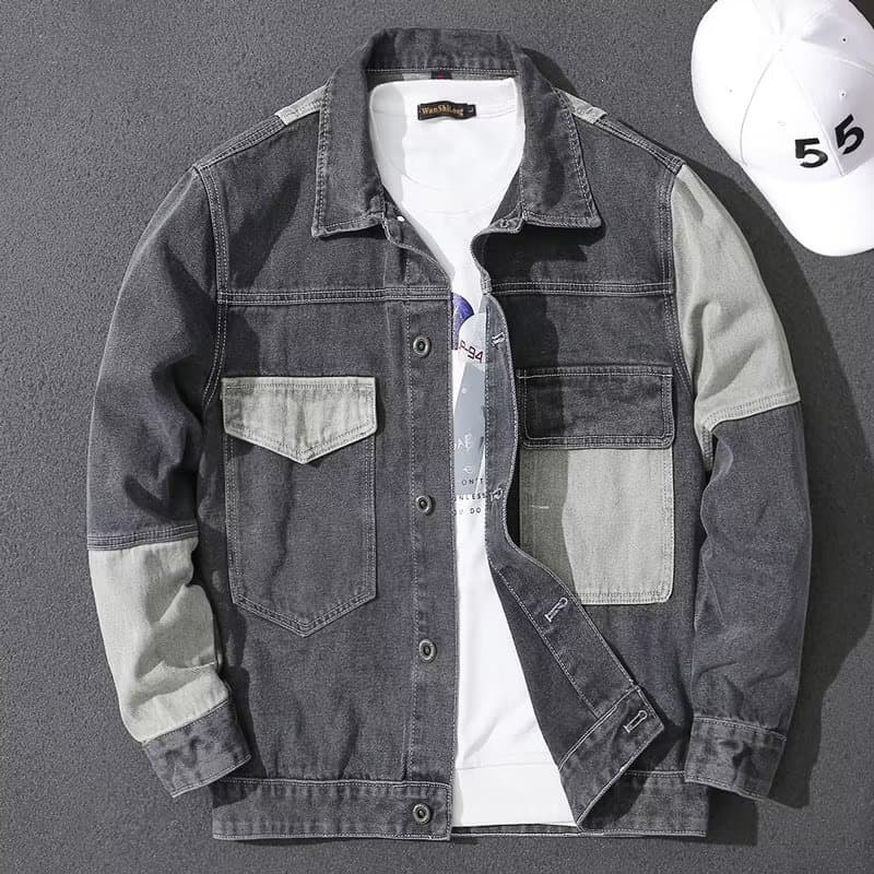 Thickened Fleece-Lined Trendy Men's Work Jacket Autumn/Winter 2024 Style Loose Fit Top Denim Apron for Young Men