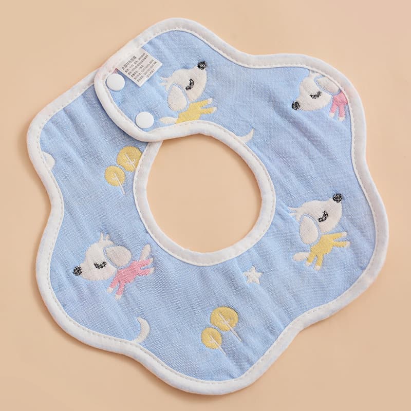 Six-Layer Baby Bibs, Pure Cotton Washed Seersucker Gauze with Ruffled Petal Design for Infants