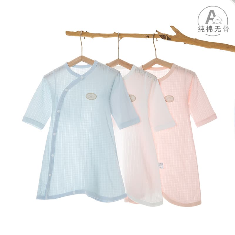 Baby Homewear Sleep Gown Summer Thin Pure Cotton Baby Short Sleeve Bodysuit Children's Air-conditioning Pajamas Anti-kick Nightgown