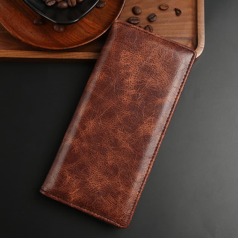 Factory Direct Men's Long Wallet with Phone Pocket, Multi-Card Slot Business Leather Card Holder, European and American Vintage Money Clip Wholesale