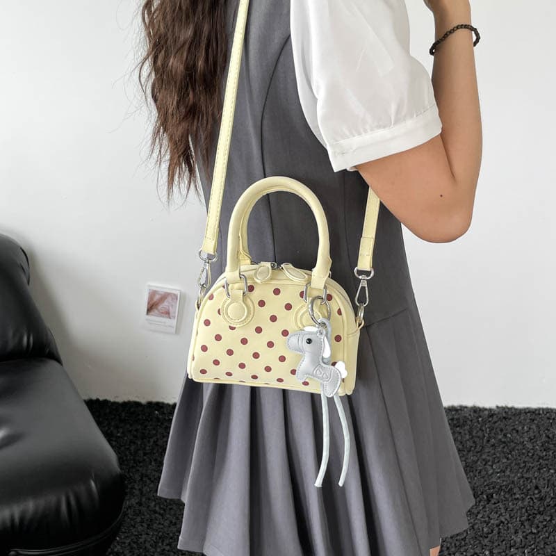 2026 New Women's Cute Mickey Bag Bowling Tote Bag Textured Fashion Polka Dot Crossbody Boston Bag