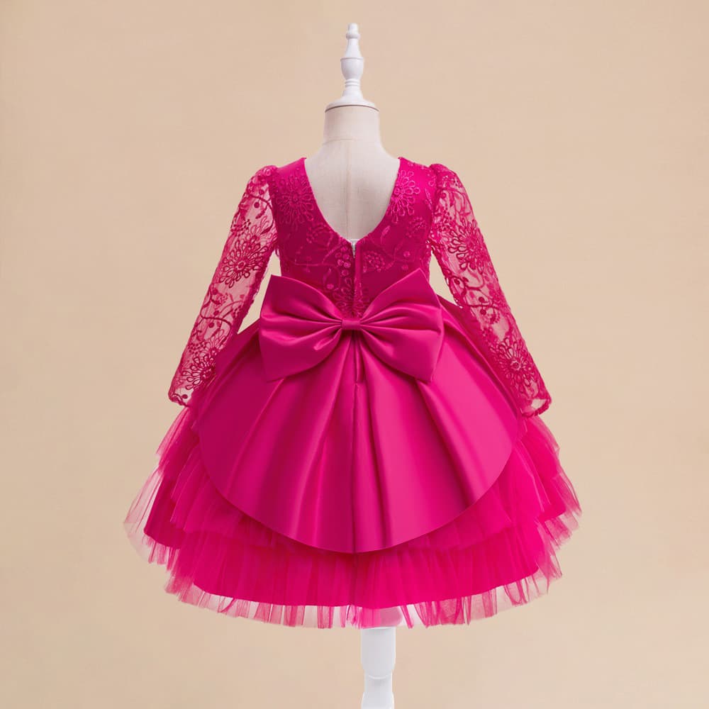 Party Dress 2026 New Children's Princess Dress Long Sleeve Red Birthday Princess Gown for Little Girls