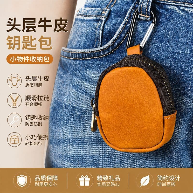 Cross-border Japanese-style minimalist mini storage pouch with carabiner zipper, for Bluetooth earphones, keys, coins, portable hanging bag source