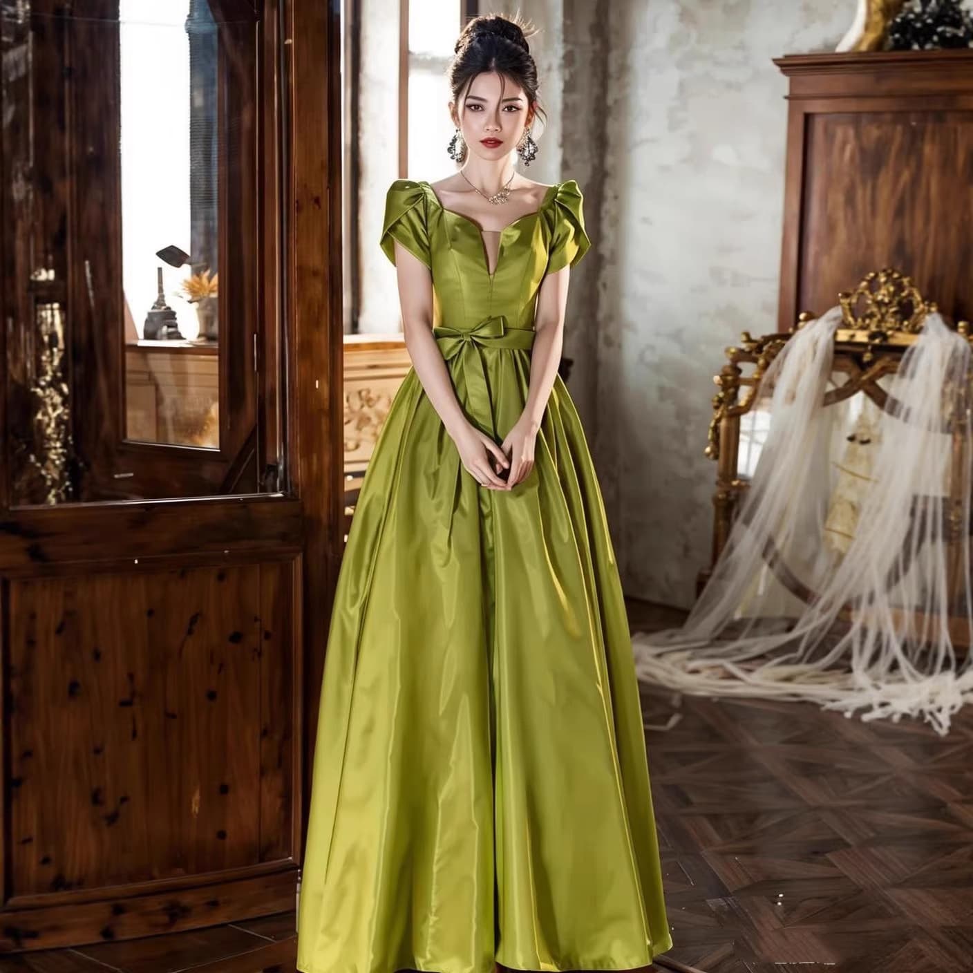 Green Evening Gown for Women Hosts - Elegant High-End Banquet Dress with Luxury Feel, Art Exam Vocal Performance Dress