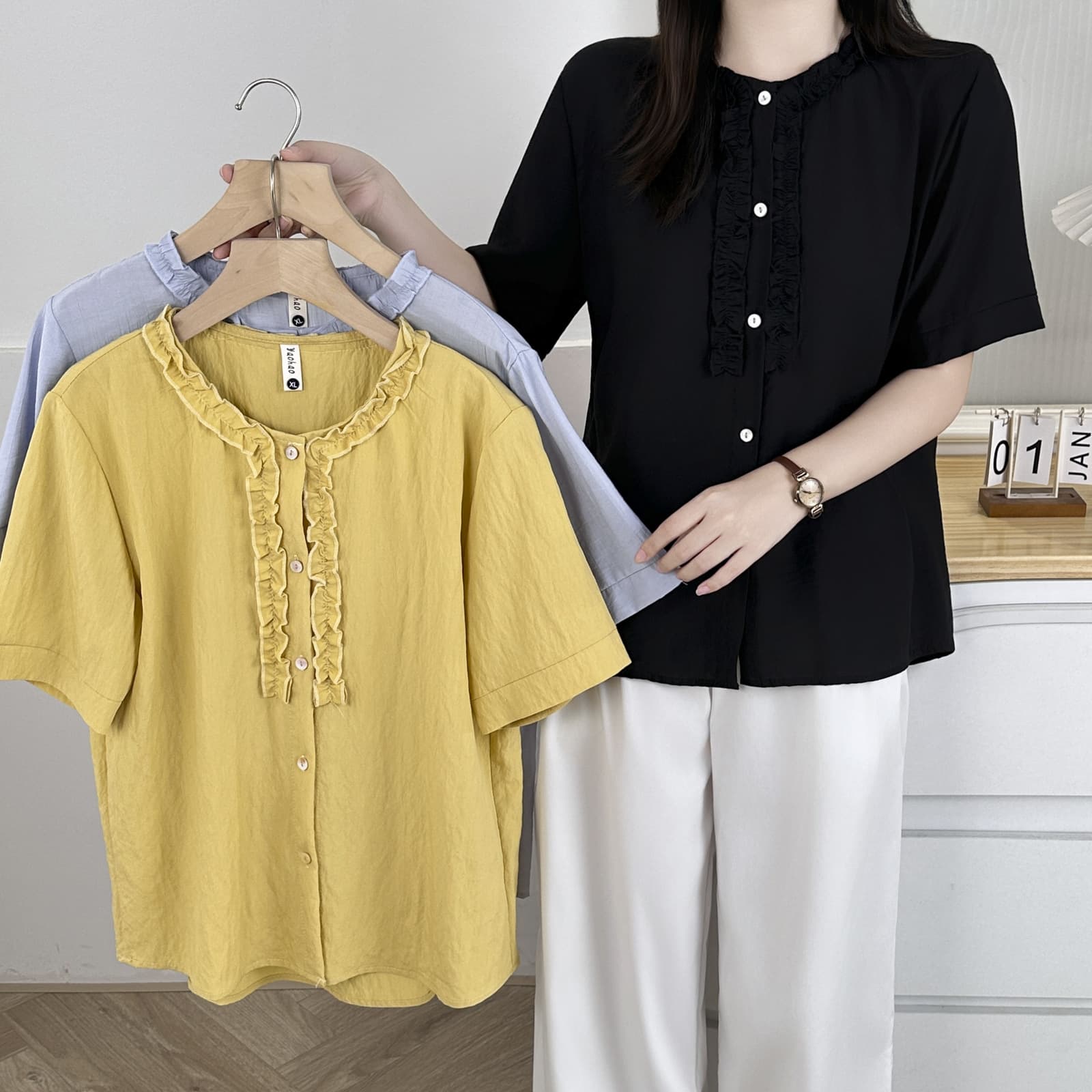 2025 Plus Size Women's Summer New Trendy Elegant Fresh Lace Trim Short Sleeve Blouse for 200 lbs Heavy Set Ladies Top 7768
