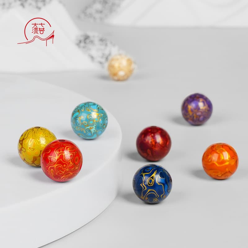Qixiang Lacquer Bead Single Loose Bead 12mm Round, Traditional Rhinoceros Hide Lacquer Craft Accessory, DIY Bracelet Matching Bead, Non-Inherited