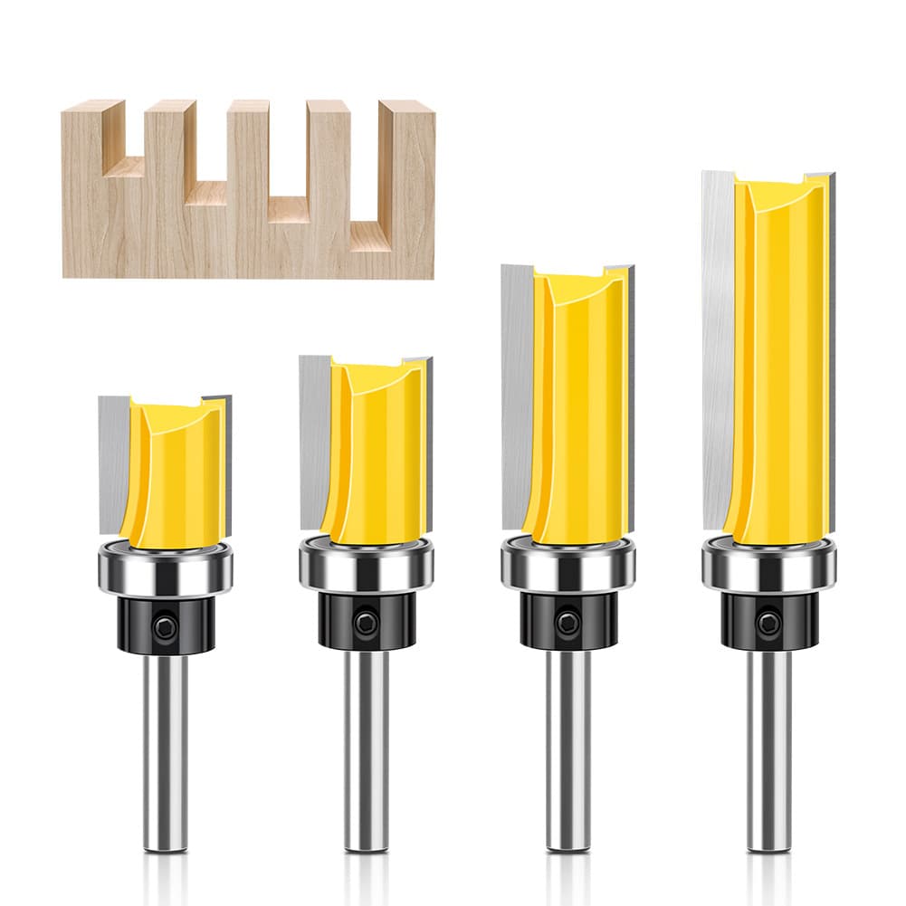 1/4 Shank Bearing Straight Router Bit, Copying Trimmer Bit, Woodworking Milling Cutter, Double Flute Straight Bit, Diameter 3/4, Diameter 1/2 Shank