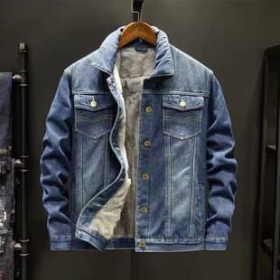 Autumn Winter New Quilted Denim Jacket for Men, Plus Size Fleece-Lined Coat, Thick Warm Casual Jacket