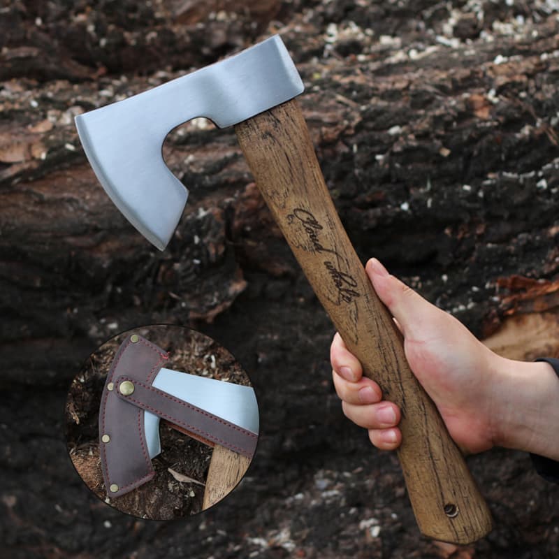 Outdoor Multi-Function Wood Splitting Axe, Walnut Wood, Sharp Curved Blade, Battle Axe, Log Splitter, Camping Axe